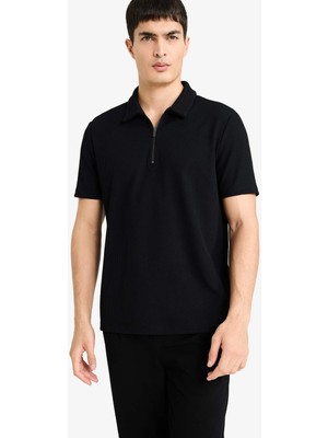 DeFacto Regular Fit Yarım Fermuarlı Pilise Kısa Kollu Polo Tişört B7355AX26SP