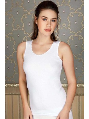 Aria's Closet Arias Closet Pamuklu Ribana Yakası Çiçek Işlemeli Geniş Askılı Atlet