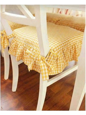 Ayzen Home 4 Adet Fırfırlı Pötikare Sandalye Minderi Bağcıklı 40X40