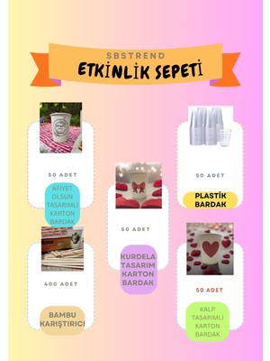 Parti Etkinlik Piknik Set 50’er Adet, Karton Bardak,plastik Bardak,karıştırıcı