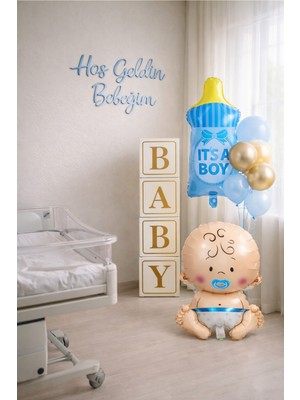 Yeni Doğan Karşılama Baby Shower Hastane Oda Süsleme Erkek Bebek Balon Demeti Süsleme Seti