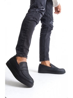 Baybonza BA0580 Bağcıksız Kuşaklı Yüksek Siyah Taban Erkek Ayakkabı