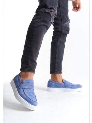 Baybonza BA0580 Bağcıksız Kuşaklı Yüksek Taban Mavi Süet Erkek Ayakkabı