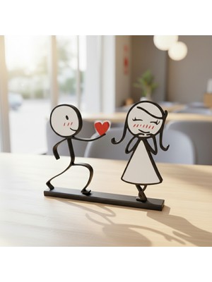 Riva Self Çöp Adam Sevgili Temalı Siyah Beyaz Dekoratif Obje