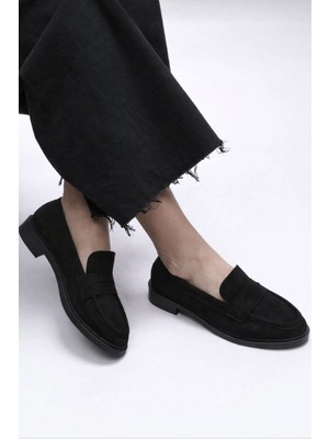 Poteen Gigi Kadın Loafer Yumuşak Süet Günlük Ayakkabı P323-SIYAH