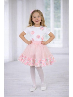 Dıgıl Kids Kız Çocuk Gül Desenli T-Shirt Etek Takım