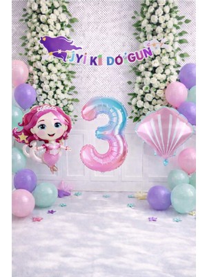Bkmc Okyanus Masalı Deniz Kızı Rüyası Pastel Mermaid Yaş Balonlu Doğum Günü Dekor  Parti Seti Süsü
