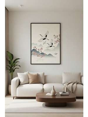 Safir Design Japondi Stili Turna Kuşları Temalı Çerçeveli Tablo