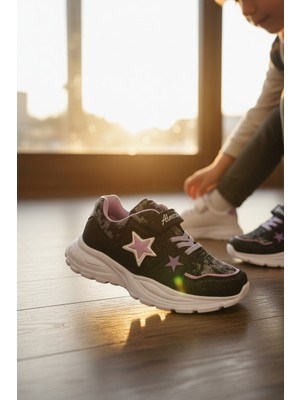 Enoch Kız Çocuk Yıldız Figürlü Işıltılı Cırt Cırtlı ve Bağcıklı Günlük Spor Ayakkabı