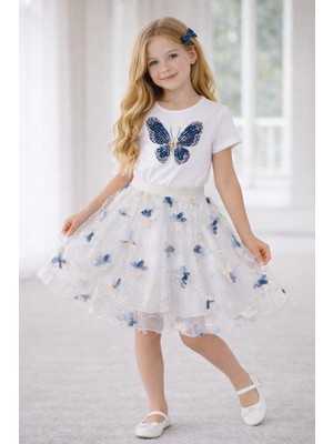 Dıgıl Kids Kız Çocuk Kelebek Desenli T-Shirt Etek Takım