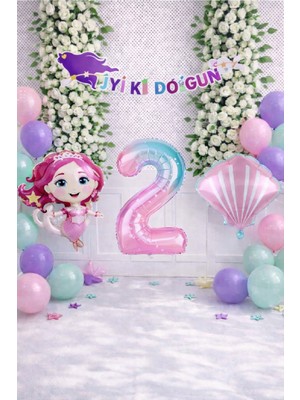 Okyanus Masalı Deniz Kızı Rüyası Pastel Mermaid Yaş Balonlu Doğum Günü Dekor  Parti Seti Süsü