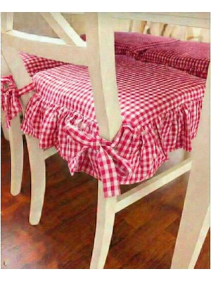 Ayzen Home 4 Adet Fırfırlı Pötikare Sandalye Minderi Bağcıklı 40X40