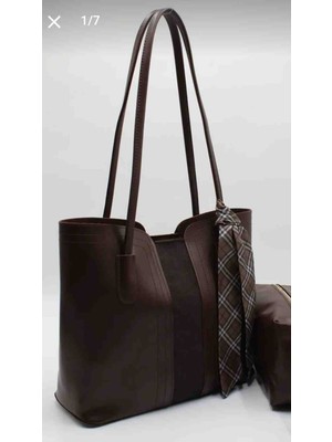 TheMoiss The Moiss Kadın Kahverengi Büyük Boy Fular Detaylı Yavrulu El ve Kol Cantasi