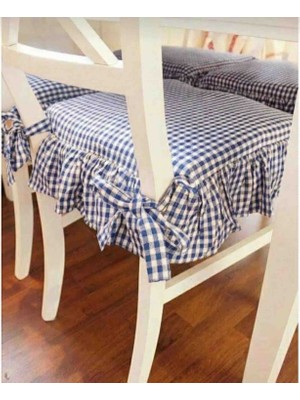 Ayzen Home 4 Adet Fırfırlı Pötikare Sandalye Minderi Bağcıklı 40X40