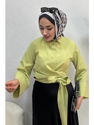 Tesettür Diyarı Kadın Bağlama Detaylı Gömlek -Yağ Yeşili