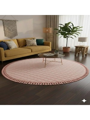 Altun Carpet Modern Yavru Ağzı Pembe Yuvarlak  Ponpon Saçaklı Babıl Pelüş Kaymaz Taban Halı 13ML Hav Yukseklik  2.2 Kalınlık
