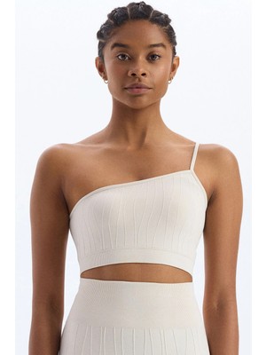 COMEUP Tek Omuz Askılı Asimetrik Sporcu Bra Titan Beyazı