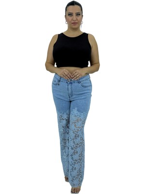 Zanessi Büyük Beden Tencel Yüksek Bel Dantel Bol Paça Kadın Pantolon