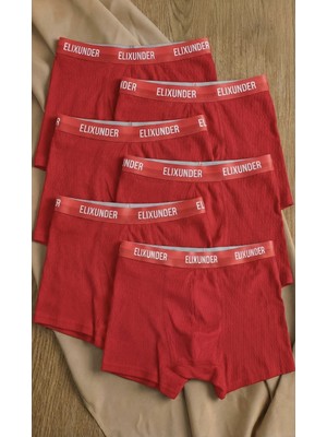 Elixunder 6'lı Kırmızı Erkek Boxer Nefes Alabilir Pamuklu Terletmez