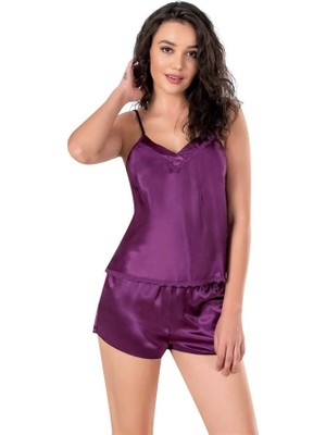 Aria's Closet Arias Closet Mor Saten Babydoll Şort Takımı 9102