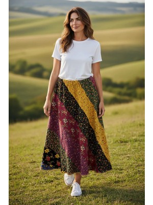 Tosbikotantik Kişiye Özel Patchwork Maksi Pazen Etek