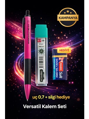 W-Design 1 Adet 0.7 Versatil Kalem + 1 Adet 0,7 Uç + 1 Adet Silgi 3 Lü Set