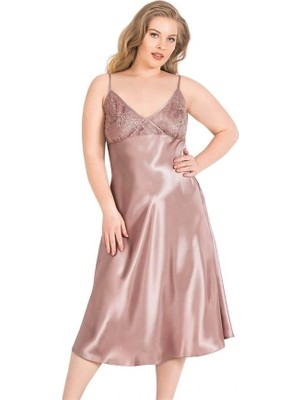 Aria's Closet Arias Closet Büyük Beden Vizon Uzun Saten Gecelik