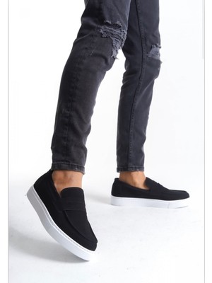 BOA BA0580 Bağcıksız Kuşaklı Yüksek Süet Siyah Beyaz Taban Erkek Ayakkabı