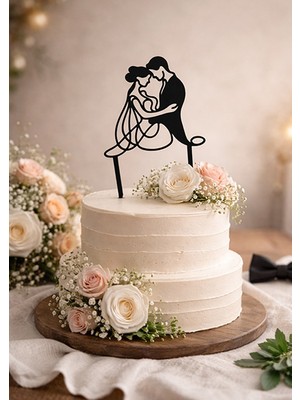 Bi Tutam Mutluluk Düğün,nişan,bekarlığa Veda Pasta Süsü Minimal Gelin Damat