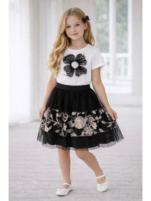 Dıgıl Kids Kız Çocuk Çiçek Desenli T-Shirt Etek Takım
