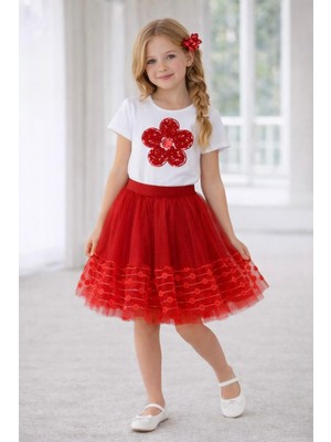 Dıgıl Kids Kız Çocuk Çiçek Desenli T-Shirt Etek Takım