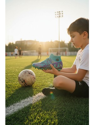 Enoch Erkek Çocuk Bilek Destekli Grafik Desenli Çivili Futbol Kramponu