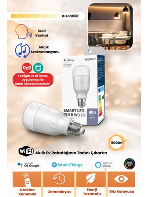 Yeelight W3 LED Akıllı Ampul E27 (Ayarlanabilir Sarı)