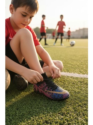 Enoch Erkek Çocuk Bilek Destekli Grafik Desenli Halı Saha Ayakkabısı