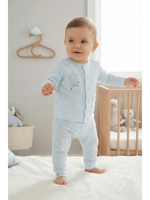 Caramell %100 Pamuk Erkek Bebek Takımı Ince Nefes Alabilen Kumaş Nakışlı 2'li Alt Üst Takım