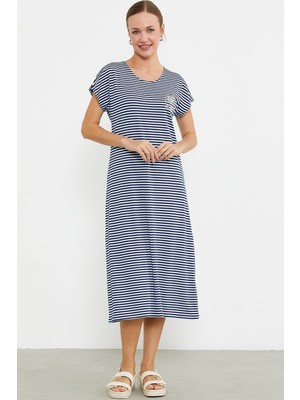 Sementa 77489 Nakış Detaylı Marine Penye Elbise