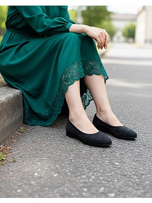 KAFKASLAR AYAKKABI Taşlı Günlük Ev Dışarı Kaymaz Taban Babet Ayakkabı