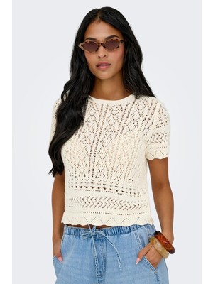 Only Onlelke Kadın Triko Bluz Kısa Kollu Bisiklet Yaka