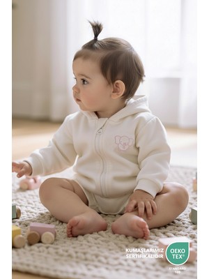 Lilalinda Bebek/çocuk %100 Pamuk Fermuarlı Sweatshirt Nakış Detaylı