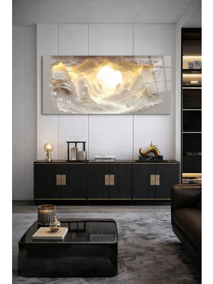 Olinpa Kırılmaz Cam Duvar Saati , Hem Tablo Hem Saat Bulutlar ve Ay Modern Tasarım Saat Ev Salon Saat Ofis  Hediyesi
