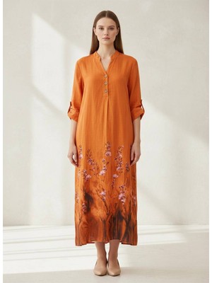 Rabiossa Kadın Italyan Floral Keten Elbise