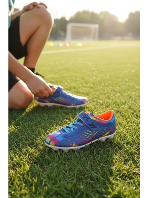 Enoch Erkek Çocuk Desenli Cırt Cırtlı ve Bağcıklı Çivili Futbol Kramponu