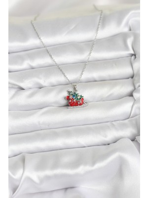 Fantastik Store 316L Çelik Zincir Gümüş Renk Kızak ve Çam Ağacı Figürlü Yılbaşı Temalı Kadın Kolye - Lisinya
