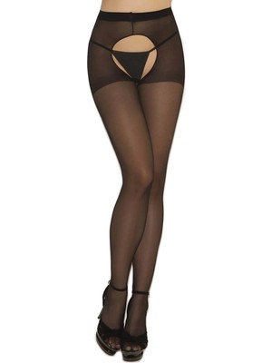 Fantastik Store Siyah Özel Bölgesi Açık Fantazi Külotlu Çorap TM1078