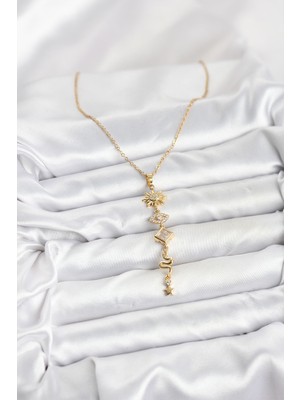 Fantastik Store 316L Çelik Zincir Gold Renk Güneş ve Enerji Model Kadın Y Kolye - Lisinya