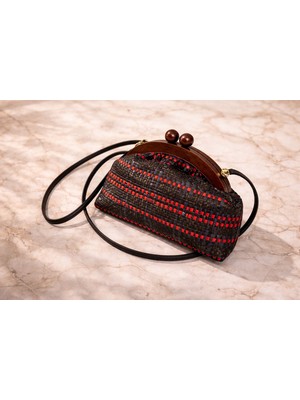 Ahşap Saplı Hasır Dokulu Kadın Abiye & Çapraz Askılı Çanta – Özel Tasarım