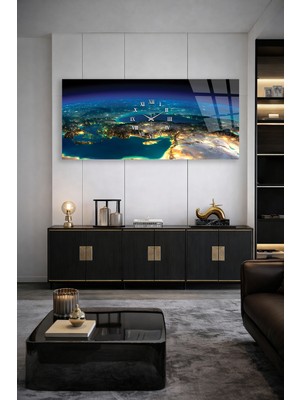 Olinpa Kırılmaz Cam Duvar Saati , Hem Tablo Hem Saat Türkiye Kabartmalı Haritası Modern Tasarım Saat Ev Salon Saat Ofis  Hediyesi