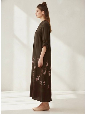 Rabiossa Kadın Italyan Floral Keten Elbise