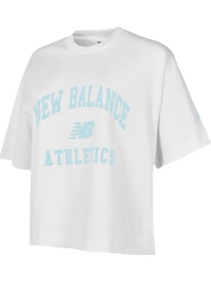 New Balance Nb Lifestyle Kadın Tişört WNT1402-WT Beyaz Rahat Kesim Günlük Kullanım İçin