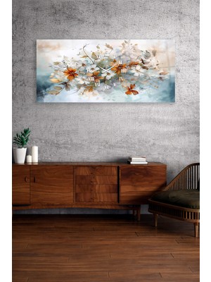 Olinpa Kırılmaz Cam Duvar Saati , Hem Tablo Hem Saat Beyaz Çiçek Sanatsal Zarif Tasarım Ev Ofis Hediyesi